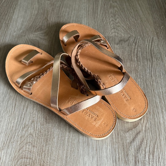 Savopoulos Greek Rose Gold Strappy Leather Sandals - Picture 4 of 10